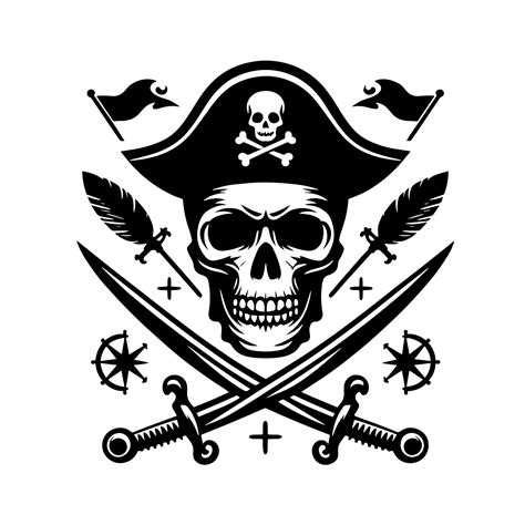 Black and White Illustration of pirate symbol with swords and hat 43574492 Vector Art at Vecteezy