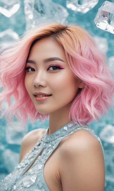 A Woman With Pink Hair And A Pink Hair With Pink Highlights Premium Ai Generated Image