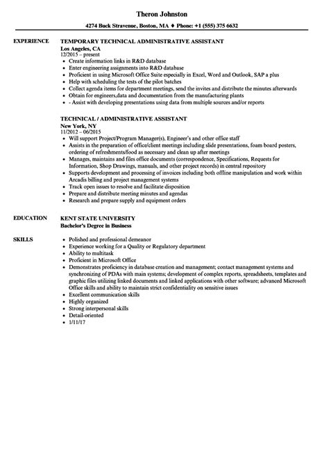 Technical Administrative Assistant Resume Samples Velvet Jobs