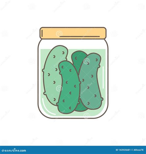 Cute Pickle Jar with Cucumbers Vector Illustration Isolated on White Background Stock Vector ...