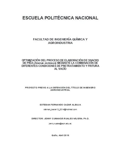 Optimización del proceso de elaboración de snacks de piña Ananas