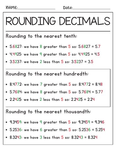 Rounding Decimals To The Nearest Tenths Hundredths And Thousandths