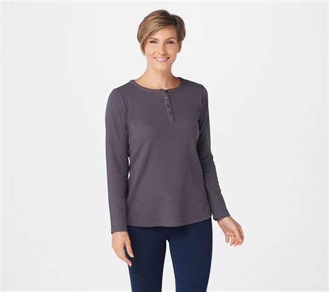 Denim Co Essentials Long Sleeve Button Henley Waffle Knit Top QVC