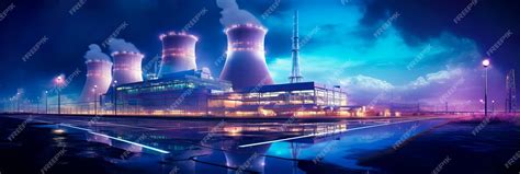 Premium Ai Image Nuclear Power Plant At Night Illuminated At Night