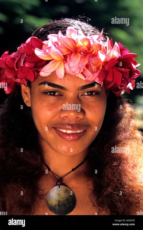 Native Woman With Flowers Coral Coast In The Fiji Islands Stock Photo