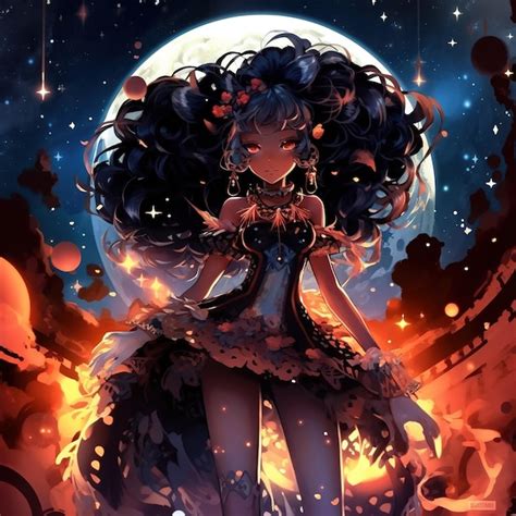 Un Dessin Anim D Une Fille Aux Longs Cheveux Boucl S Et Une Lune En