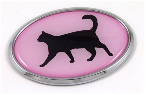 Cat Pink Oval 3d Adhesive Chrome Emblem Chrome Auto Emblems