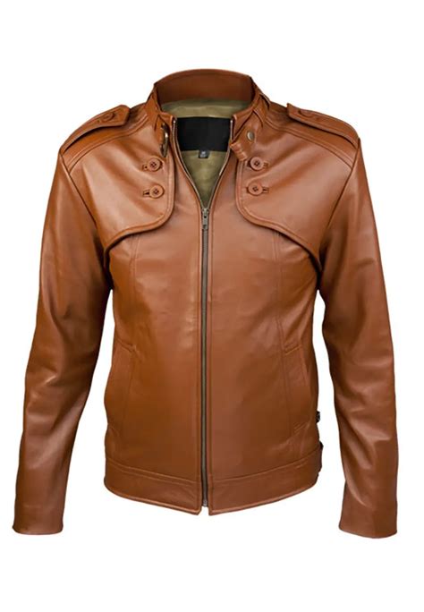 Mens Designer Brown Faux Leather Jacket