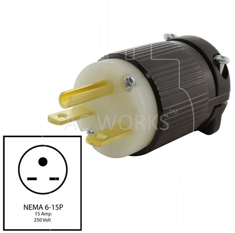 Ac Works® Nema 6 15p 15a 250v Straight Blade Plug With Ul C Ul Approval Acworksca