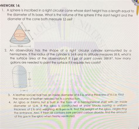 [solved] Mework 14 1 A Sphere Is Inscribed In A Right Circular Cone Whose Course Hero