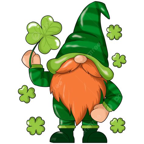 Hand Drawn St Patrick Day Gnomes Holding Clover Leaf Gnome Clover