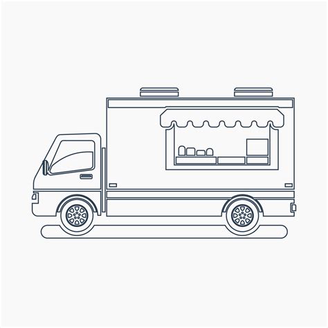 Editable Side View Mobile Food Truck Vector Illustration In Outline