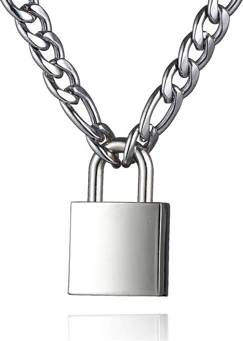 Dibola Padlock Necklace Stainless Steel Lock Chain For Men Women Silver