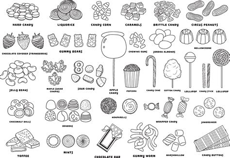 Hand drawn set different types Of candy Collection icon set different ...