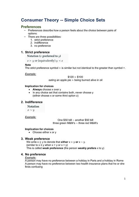 Lecture Notes Ecos Consumer Theory Simple Choice Sets Preferences