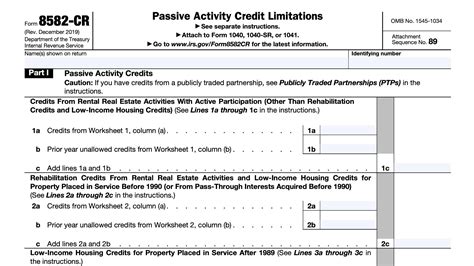 Irs Form Cr Instructions Passive Activity Credit Limits