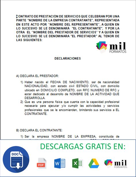 Contrato De Prestación De Servicios Ejemplos Formatos Word Pdf