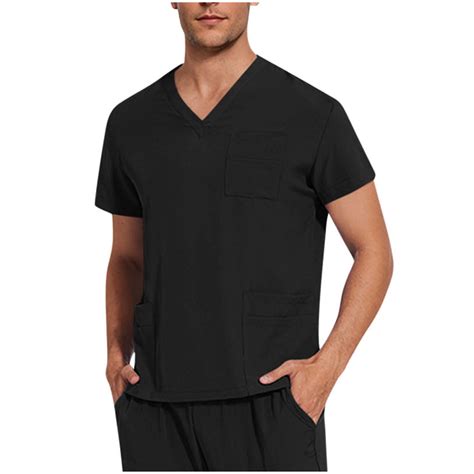 Wyobmus 3 Pocket Scrub Top For Men Soft 4 Way Stretch Work Shrt Casual