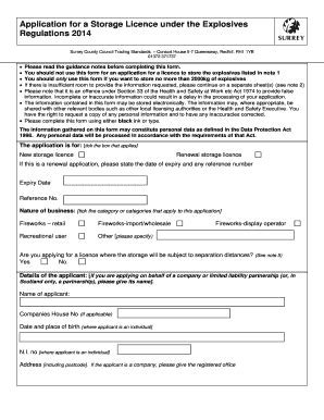 Fillable Online Application For A Storage Licence Under The Explosives