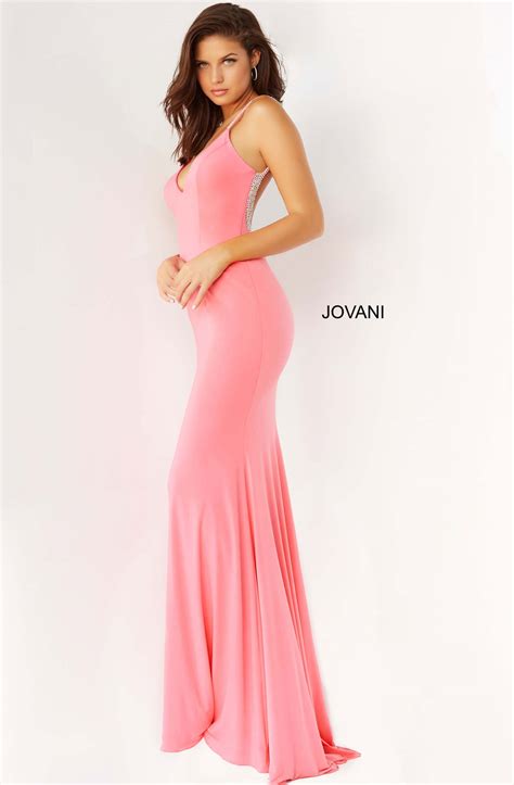Jovani 07297 Hot Pink Backless V Neck Dress Jovani