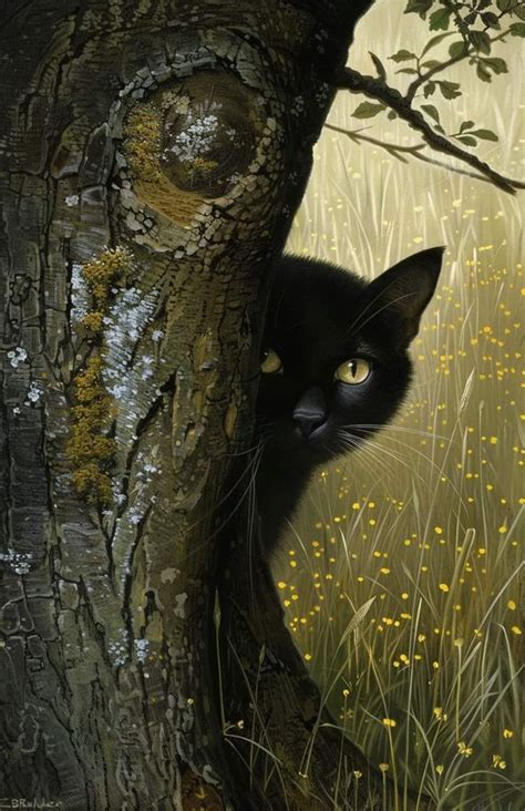 pin  karen gillespie  cat art   black cat painting black
