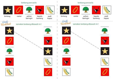 Menyamakan Lambang Pancasila Lembar Kerja Kartu Flash Materi Guru