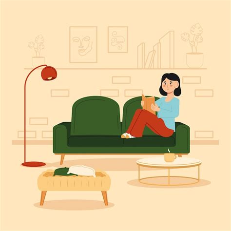 Premium Vector Relaxed Woman Reading A Book Hygge Concept Vector