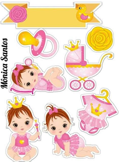 Princesa Beb En Rosa Y Amarillo Toppers Para Tartas Bizcochos O