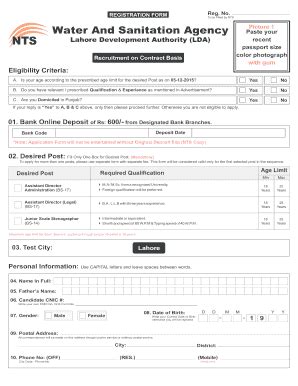 Fillable Online Registration Form Reg No To Be Filled By Nts Water And