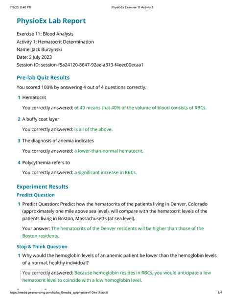 Physio Ex Exercise Activity Physioex Lab Report Exercise