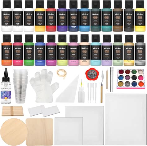 Amazon Nicpro 26 Colors 2oz Acrylic Pour Paint Supplies Kit Pre