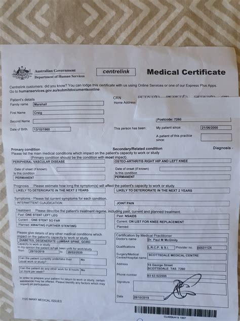 Centrelink Medical Certificate Template