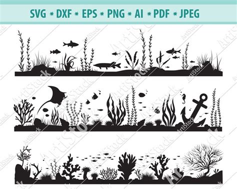 Sea Scene Svg Undersea With Fish Svg Corals Reef Svg Seaweed Svg