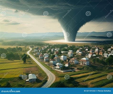 Tornado Destroying City Aerial View Royalty Free Stock Photography