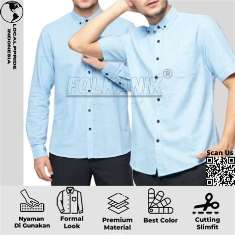 Jual Kemeja Polos Pria Lengan Panjang Pendek Katun Hem Formal Slimfit