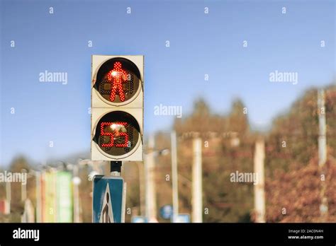 Stop traffic light for a pedestrian people with stopwatch. Red sign ...