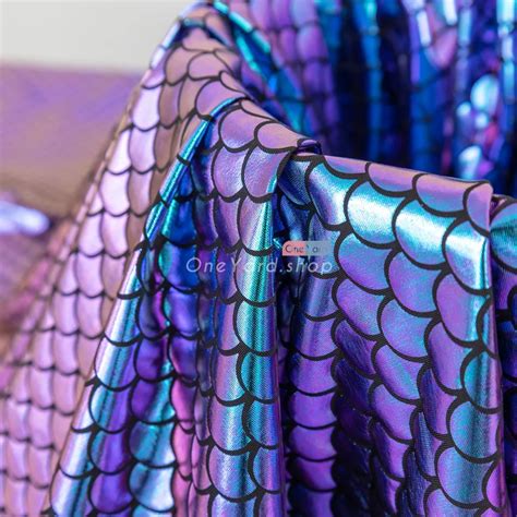 Shiny Iridescent Purple Blue Scale Pattern Lame Fabric - OneYard