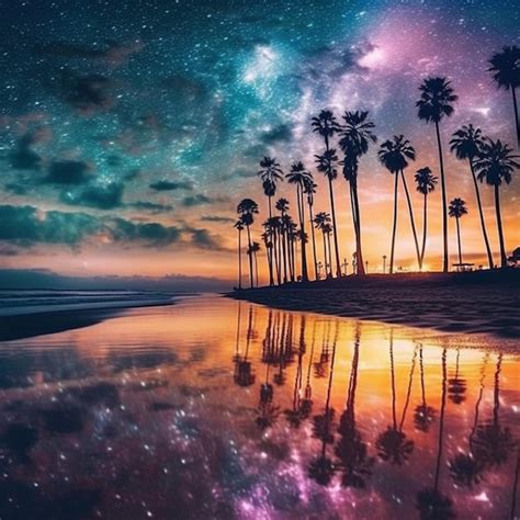 Premium Photo A Beautiful Night Sky With Palm Trees And The Milky Way