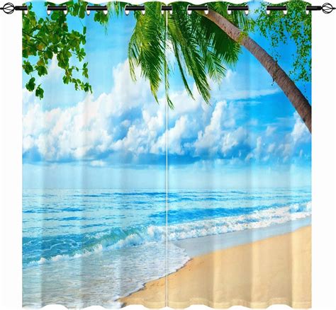 Amazon Anhope Beach Curtains Ocean Tropical Plant Palm Trees