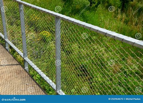 Terrace Fencing Railings Of Metal Pipes Filled With Steel Cables Cable