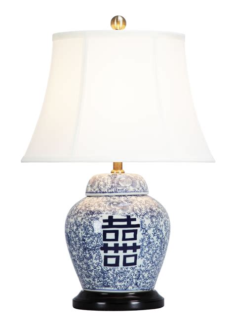 Chinese Table Lamp Porcelain With Lampshade Double Luck W Xd Xh Cm