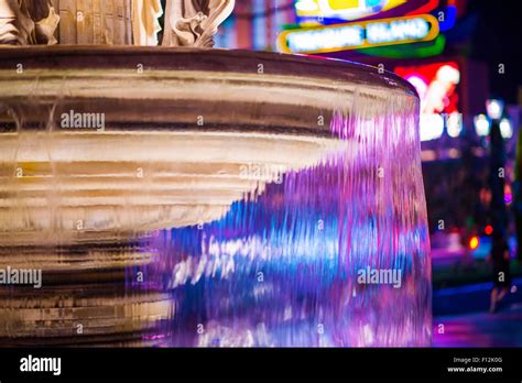 Las Vegas Fountain Closeup. Strip Fountain at Night. Nevada, United ...