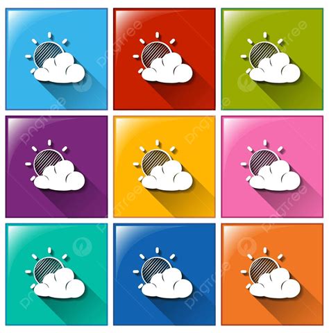 Pronóstico Del Tiempo Iconos Lados Cuadrados Coloridos Vector Png