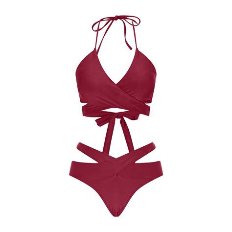 Utsjkr Women S Fashion Halter Bikini Sets Two Piece Swimsuit Sexy Plus Size Solid Color Bathing