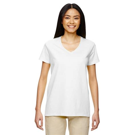 Gildan The Gildan Ladies Heavy Cotton 53 Oz V Neck T Shirt White