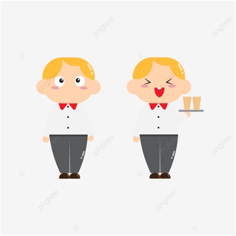 Illustration Of Cute Blonde Waiter Profession Holding Glass On Tray Vector Profession