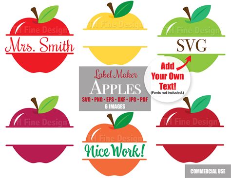 Svg Apples School Teacher Apple Name Tag Labels Monogram Etsy