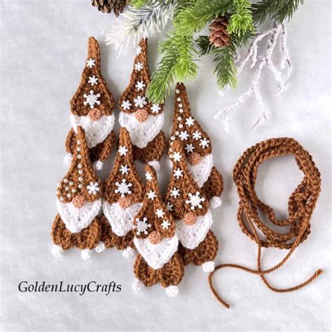 Crochet Gingerbread Gnome Garland Goldenlucycrafts