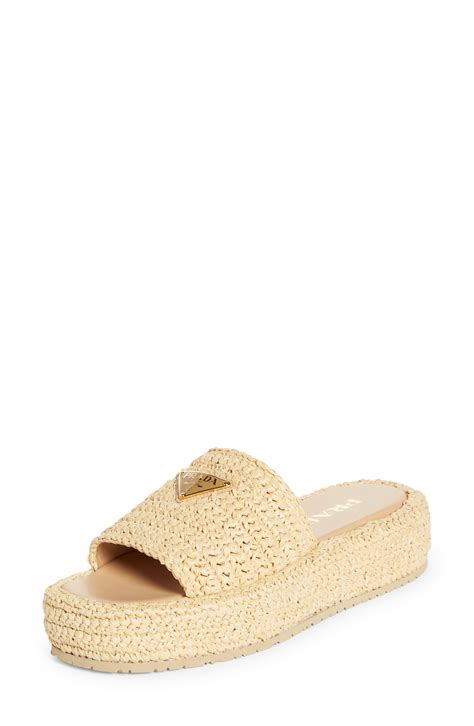 Prada Raffia Flatform Slide Sandal In Natural Lyst