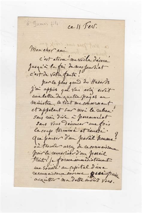 Cham Belle Lettre Autographe Sign E Alexandre Dumas Fils Le